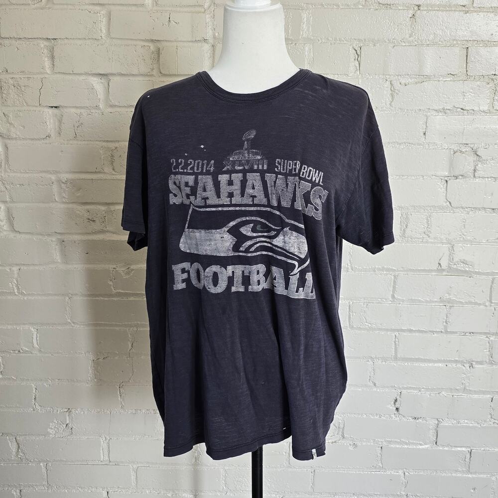 Thrashed Seattle Seahawks Super Bowl Shirt 2014 Navy Slub Tee Blokecore Grunge